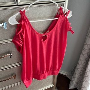 Pink size medium caged cutout shoulder detail top
